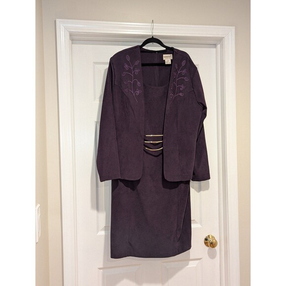 Vintage Fashion Bug 22W Purple Velour Velvet Sheath Dress attached Blazer (U10) - Picture 4 of 6